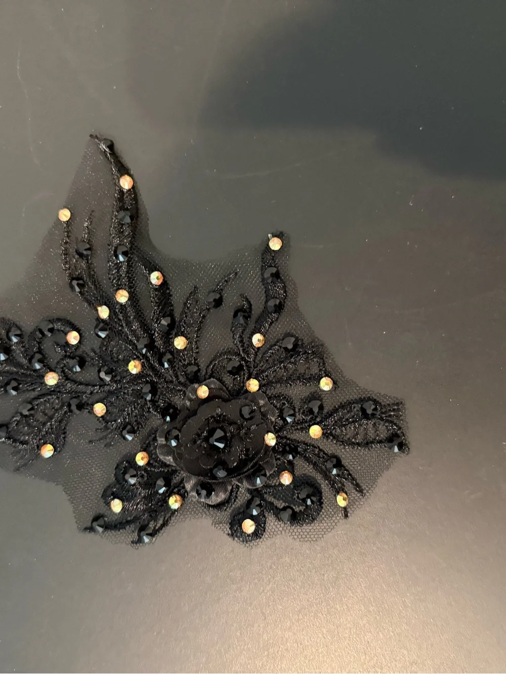 Black & Gold Rhinestone Dance Dress: Child Medium, Feather Appliqué